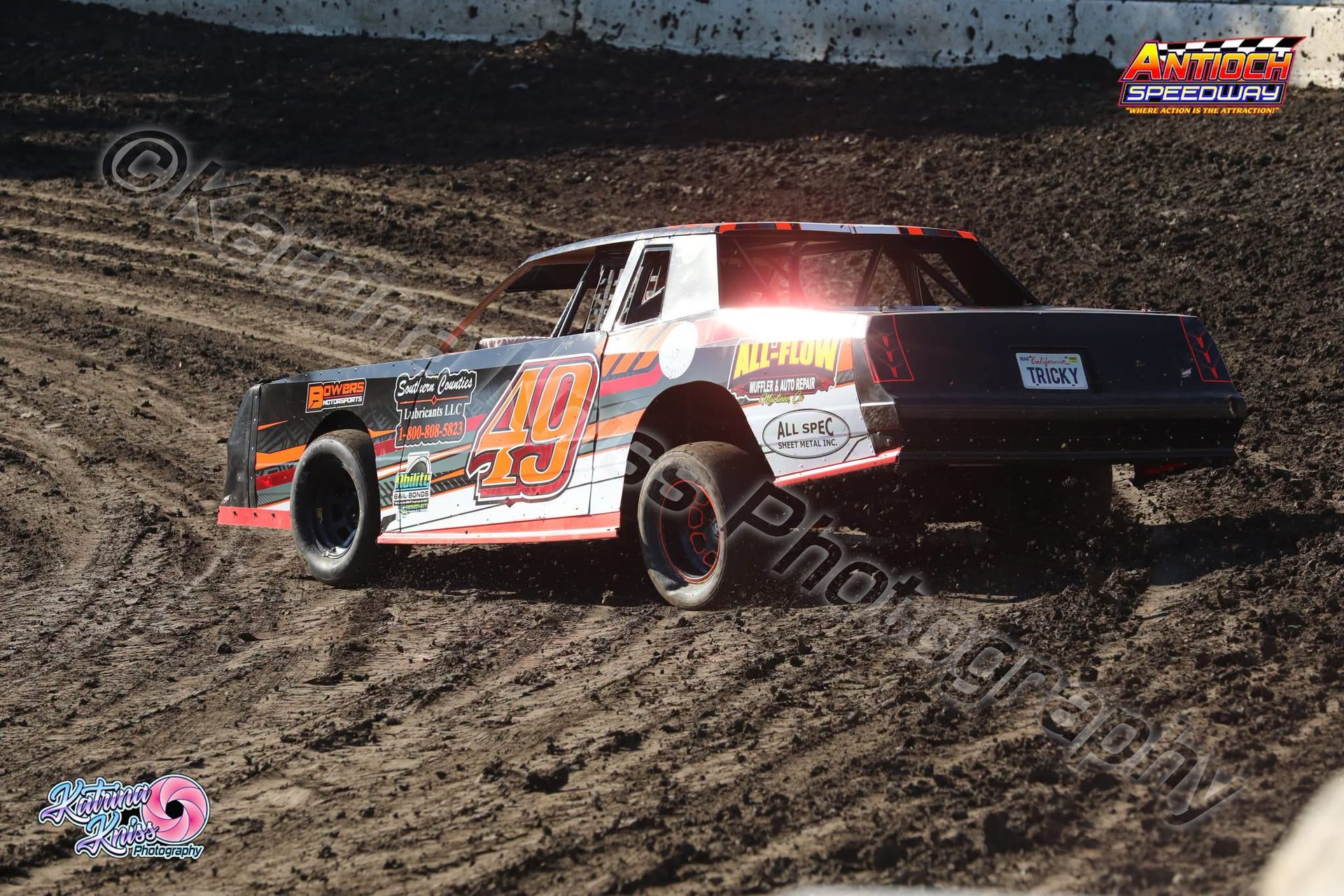 Rear quarter view of the No. 49 car at Antioch Speedway